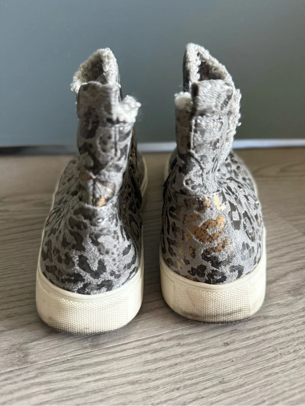 Leopard Print High-Top Slip-On Sneakers in Sage and Gold